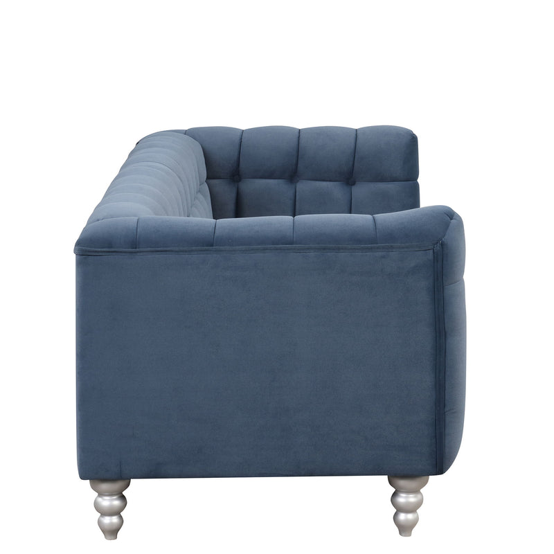 89" Modern Sofa Dutch Fluff Upholstered Sofa With Solid Wood Legs, Buttoned Tufted Backrest, Blue
