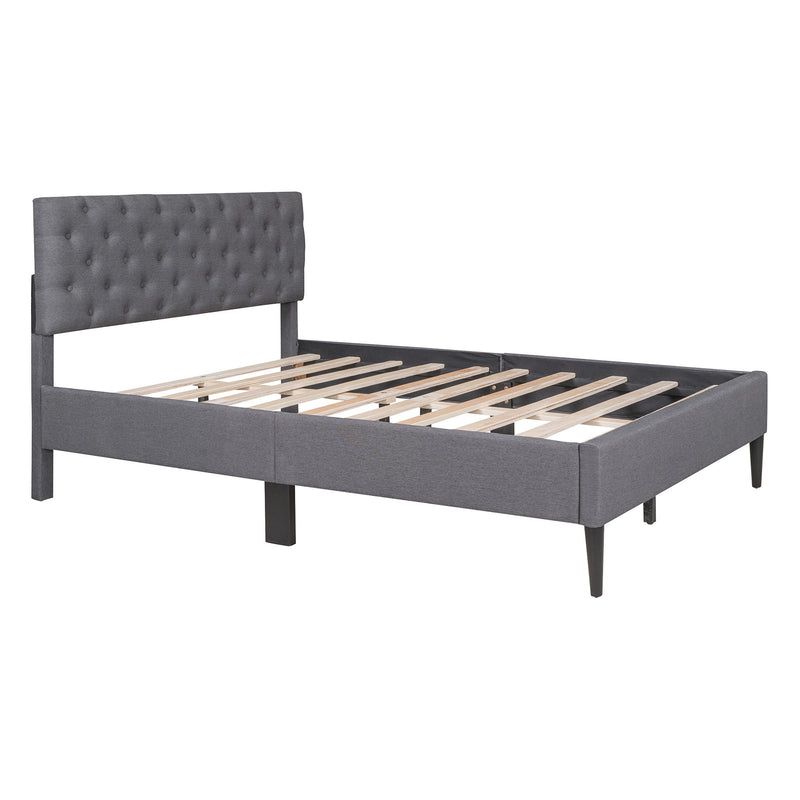 Upholstered Linen Platform Bed, Full Size, Gray