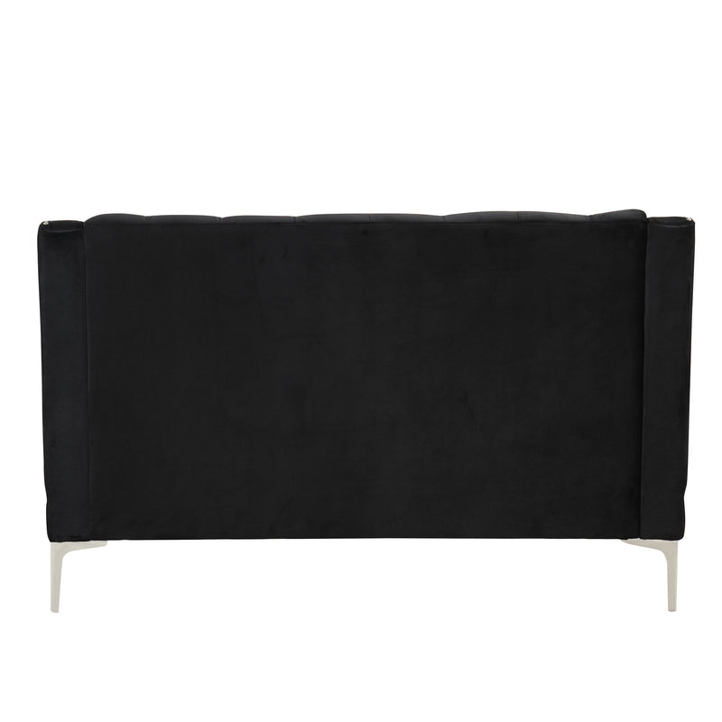 55.5" Modern Sofa Dutch Plush Upholstered Sofa With Metal Legs, Button Tufted Back Black