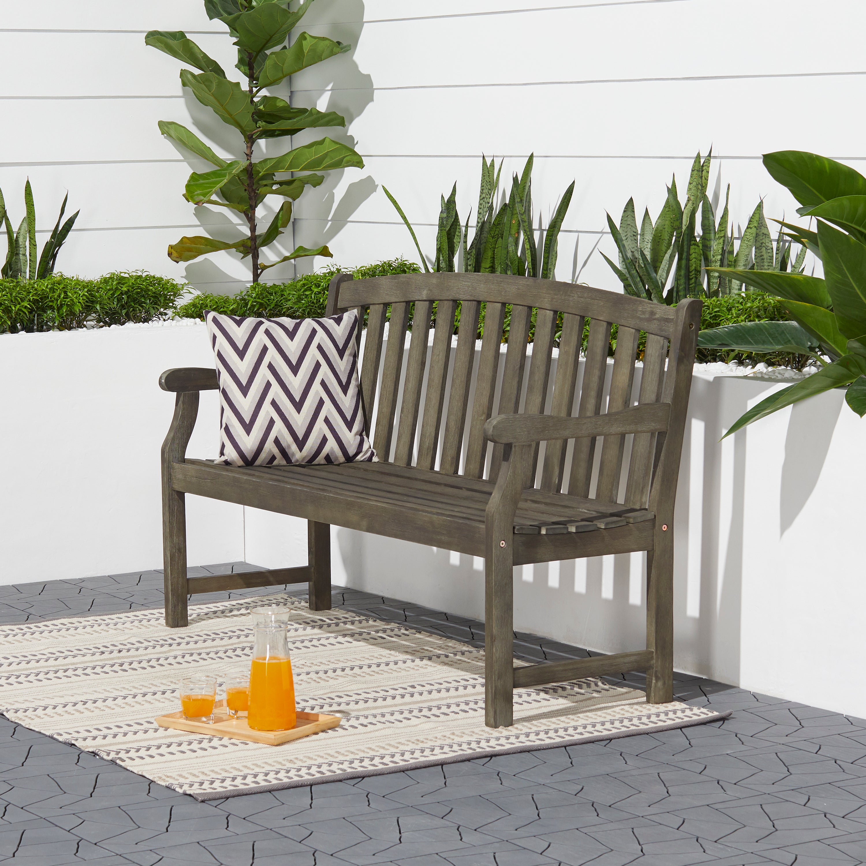 Renaissance Outdoor Patio 5-foot Hand-scraped Wood Garden Bench - Atlantic Fine Furniture Inc