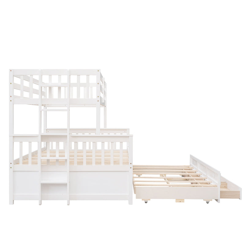 Twin-Over-Full Bunk Bed With Twin Size Trundle, Separable Bunk Bed With Drawers For Bedroom - White