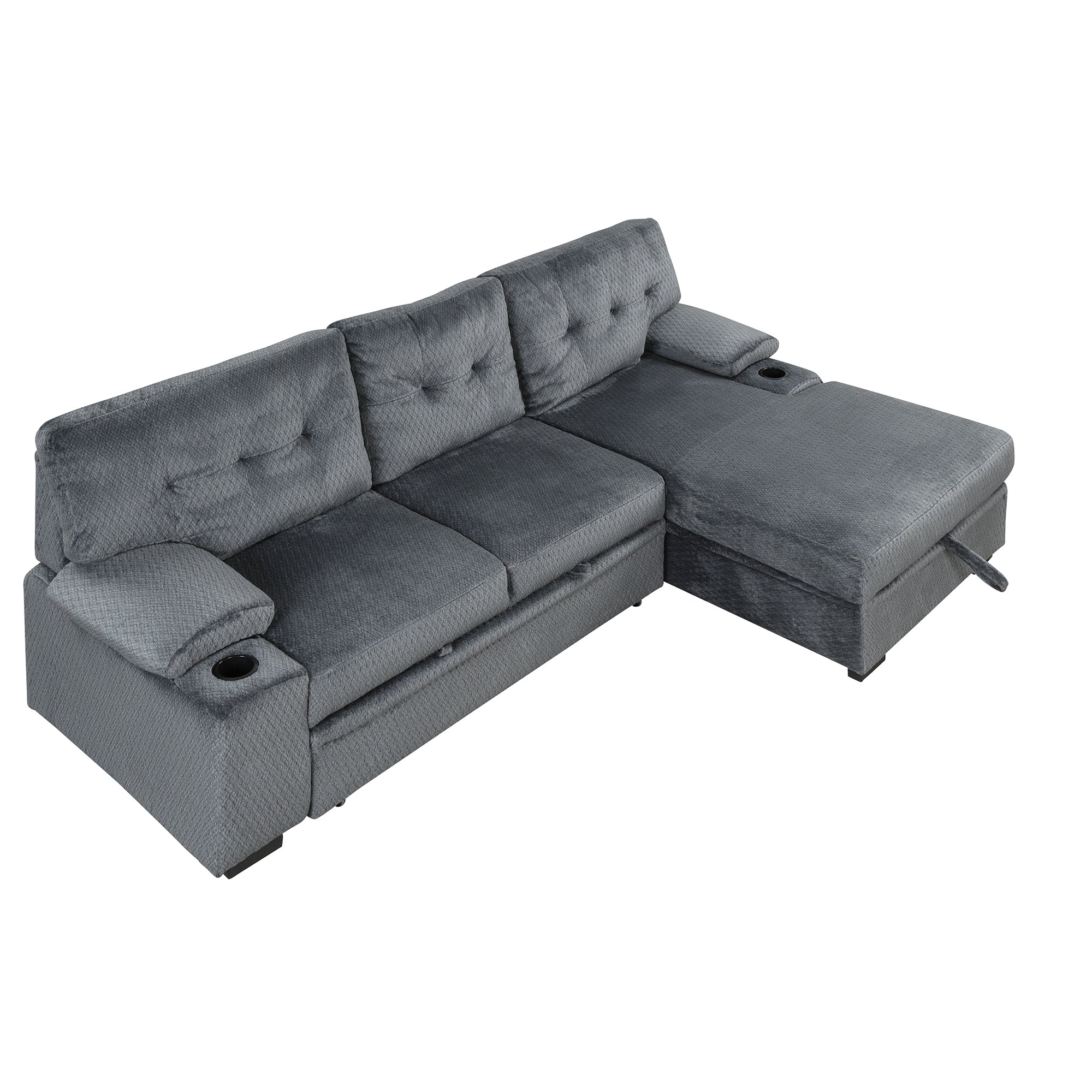 Orisfur. Modern Padded Upholstered  Sofa Bed Sleeper Sectional Sofa with Storage Chaise and Cup Holder for Living Room Furniture Set - Atlantic Fine Furniture Inc