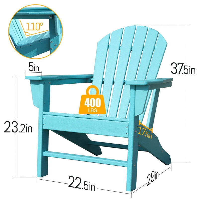 Adirondack Chair Holder HDPE Patio Chairs Weather Resistant Outdoor Chairs for Lawn, Deck, Backyard, Garden, Fire Pit, Plastic Outdoor c - Aqua - Atlantic Fine Furniture Inc