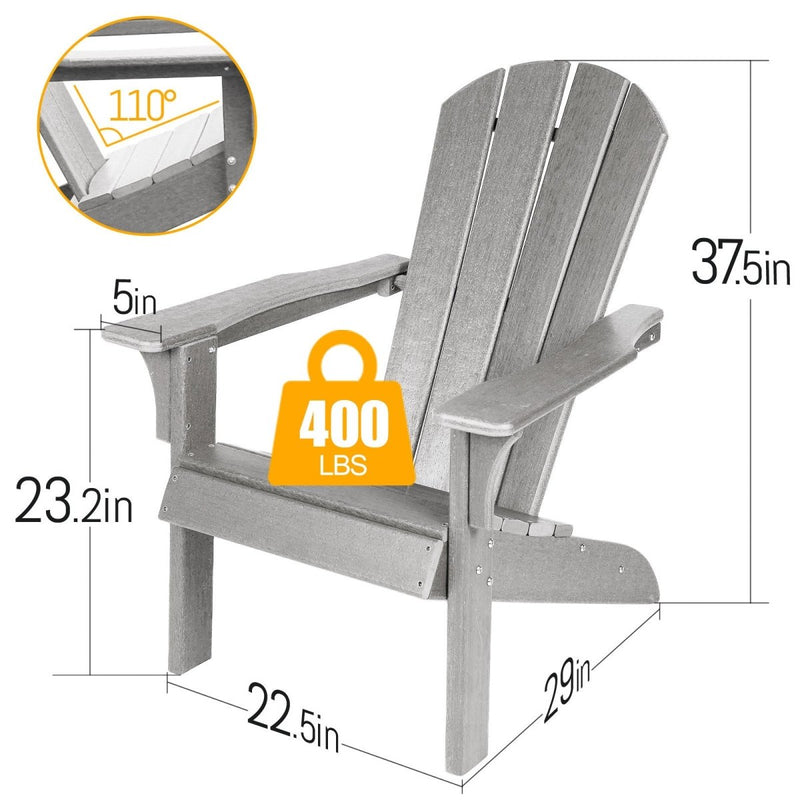 Adirondack Chair Holder HDPE Patio Chairs Weather Resistant Outdoor Chairs for Lawn, Deck, Backyard, Garden, Fire Pit, Plastic Outdoor Chairs -Gray - Atlantic Fine Furniture Inc