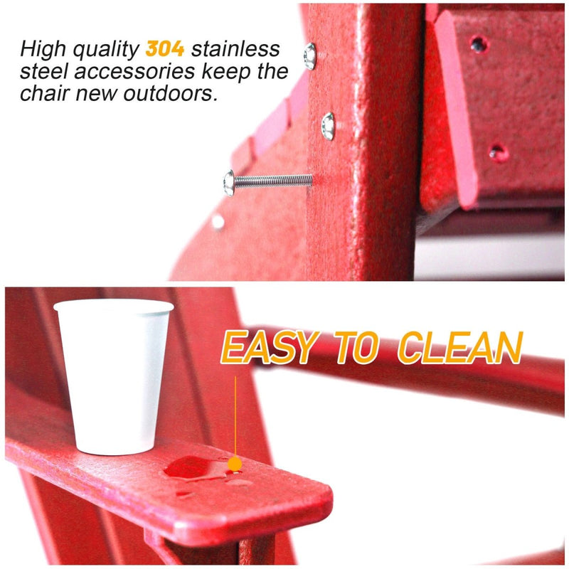 Adirondack Chair Holder HDPE Patio Chairs Weather Resistant Outdoor Chairs for Lawn, Deck, Backyard, Garden, Fire Pit, Plastic Outdoor Chairs - Red - Atlantic Fine Furniture Inc