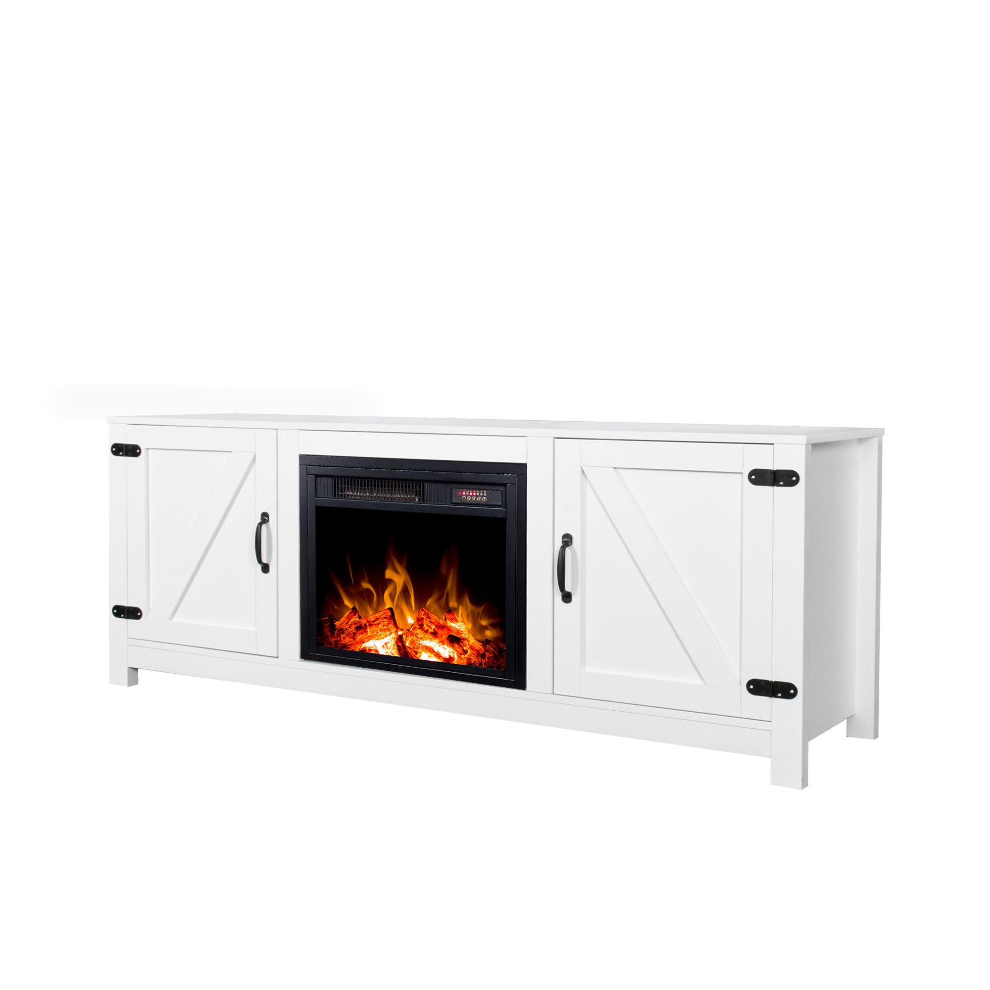 Farmhouse TV Stand, Fireplace TV Stand, Wood Entertainment Center Media Console with Storage,White - Atlantic Fine Furniture Inc