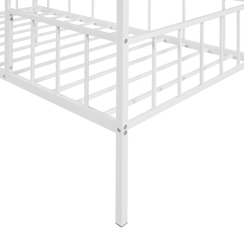 Metal House Bed Frame Twin Size With Slatted Support No Box Spring Needed White