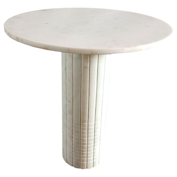 Astoria - Round Genuine Marble End Table - White