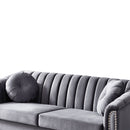 MH Modern Velvet Upholstered Sofa Couch, 3 Seat Tufted Back with Nail Arms, Solid wood Legs, Sleeper Sofa for Living Room, Compact Living Space, Apartment, Bonus Room, Grey - Atlantic Fine Furniture Inc