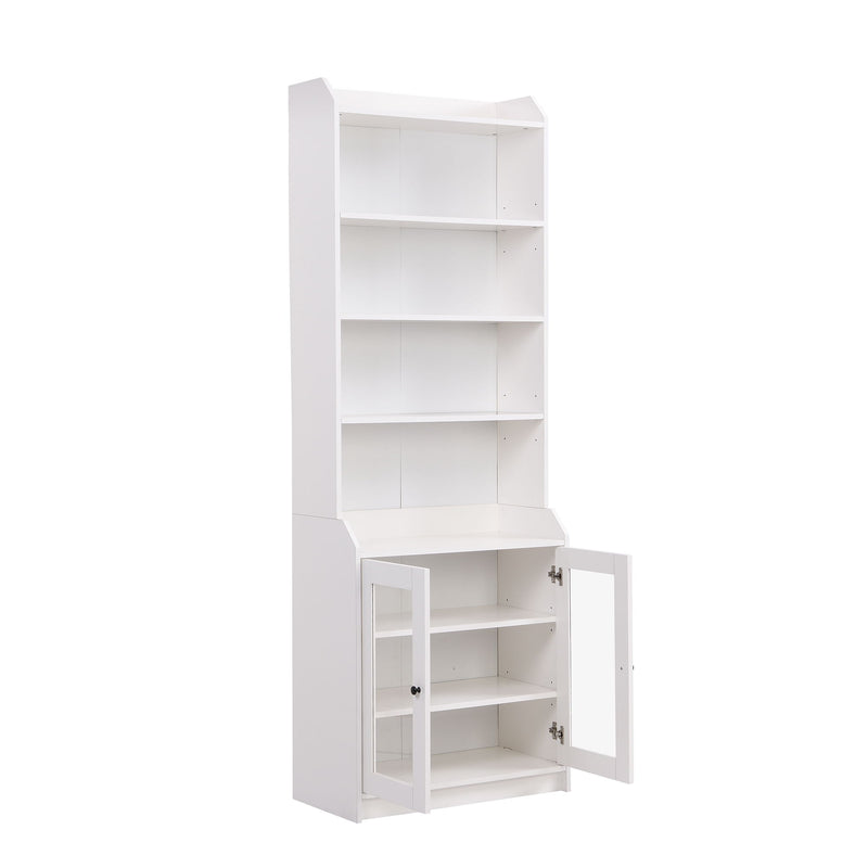 On-Trend Elegant Tall Cabinet With Acrylic Board Door, Versatile Sideboard With Graceful Curves, Contemporary Bookshelf With Adjustable Shelves For Living Room, White