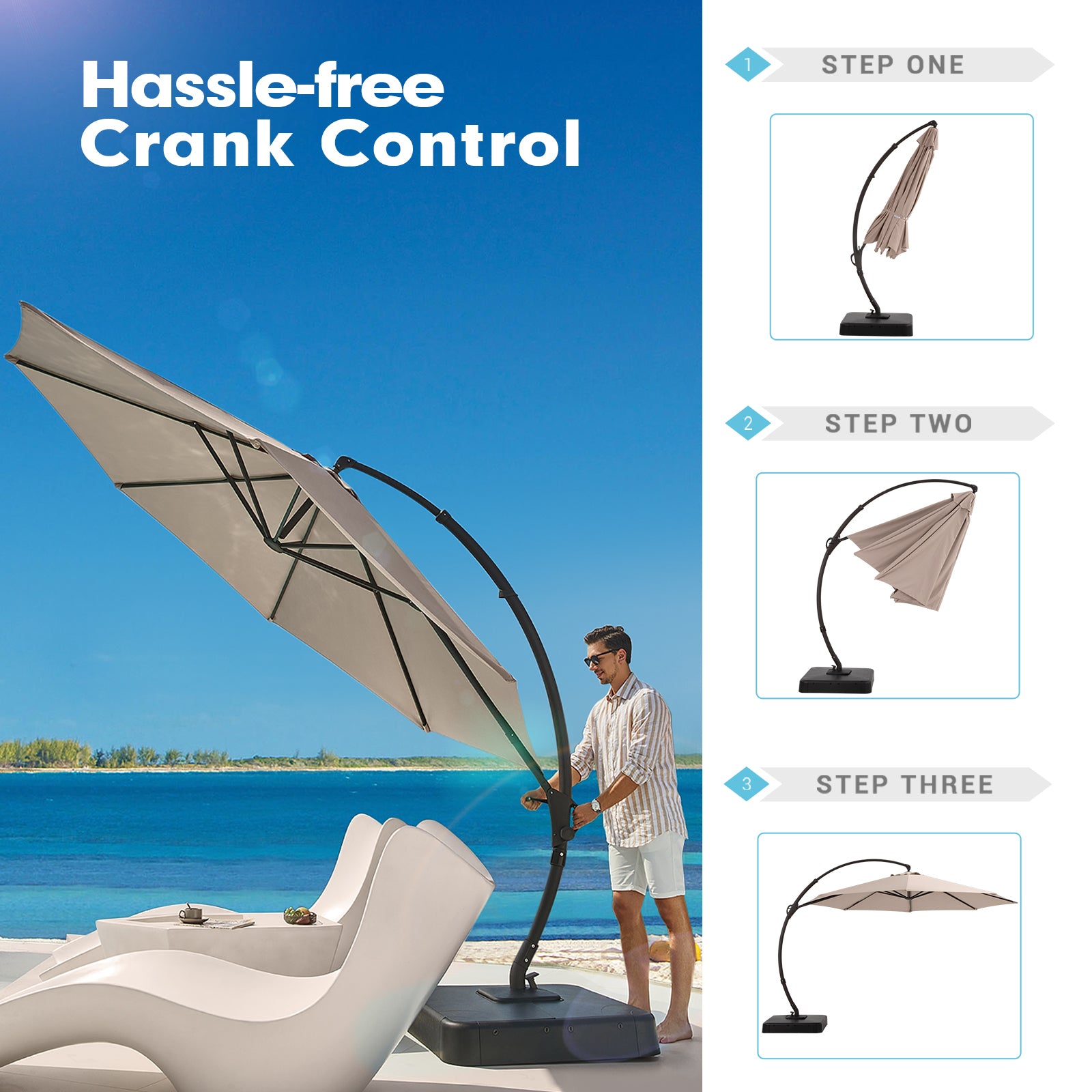 LAUSAINT HOME 11FT Deluxe Patio Umbrella with Base Included,Outdoor Large Hanging Cantilever Curvy Umbrella with 360° Rotation for Pool,Garden,Deck,Lawn (11FT-CHAMPAGNE) - Atlantic Fine Furniture Inc