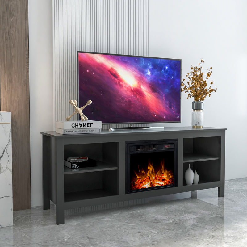 Classic 4 Cubby Fireplace TV Stand , Black