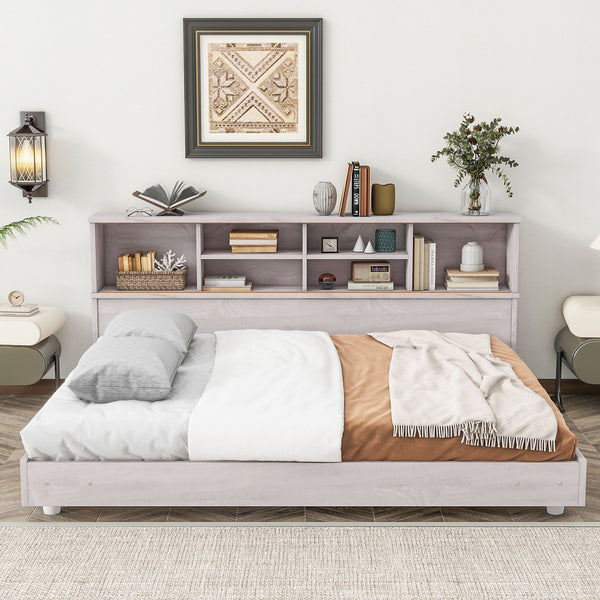 Full Size Daybed Frame With Storage Bookcases, White Oak