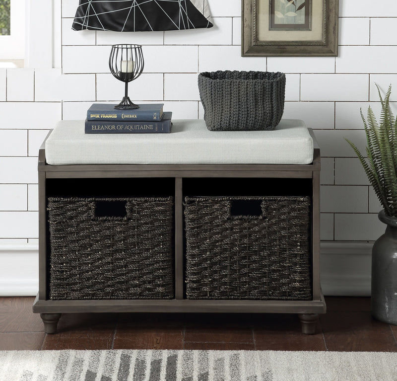 Homes Collection Wood Storage Bench With Woven Baskets