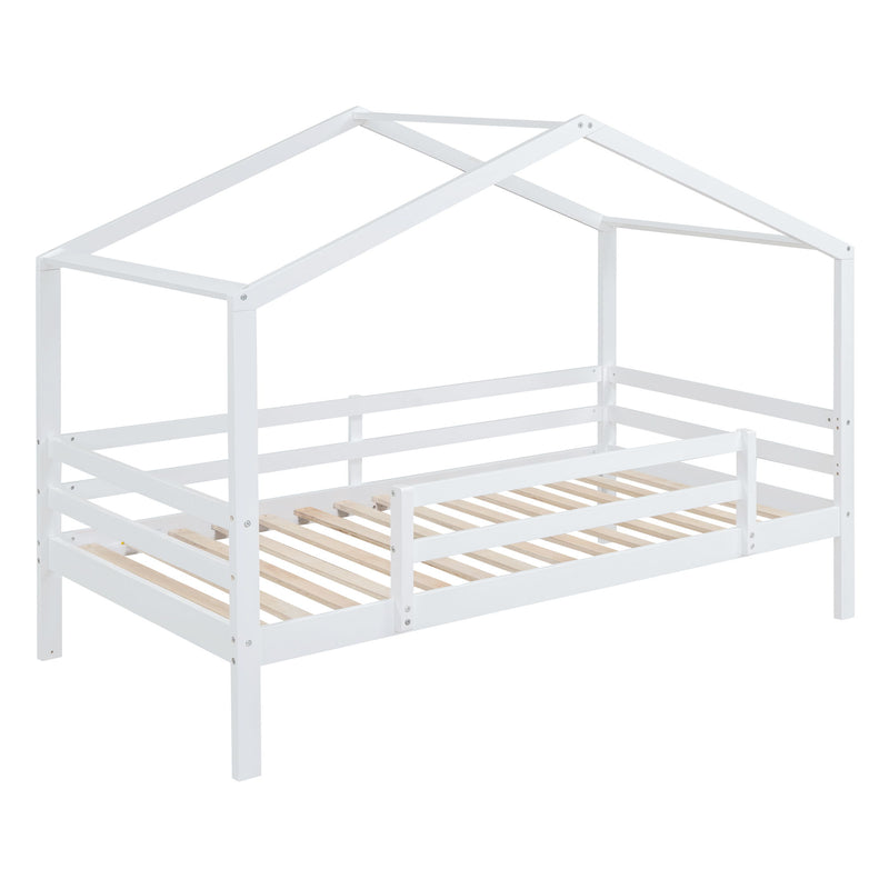 Twin Over Twin Bunk Bed With Roof, Slide And Ladder, White