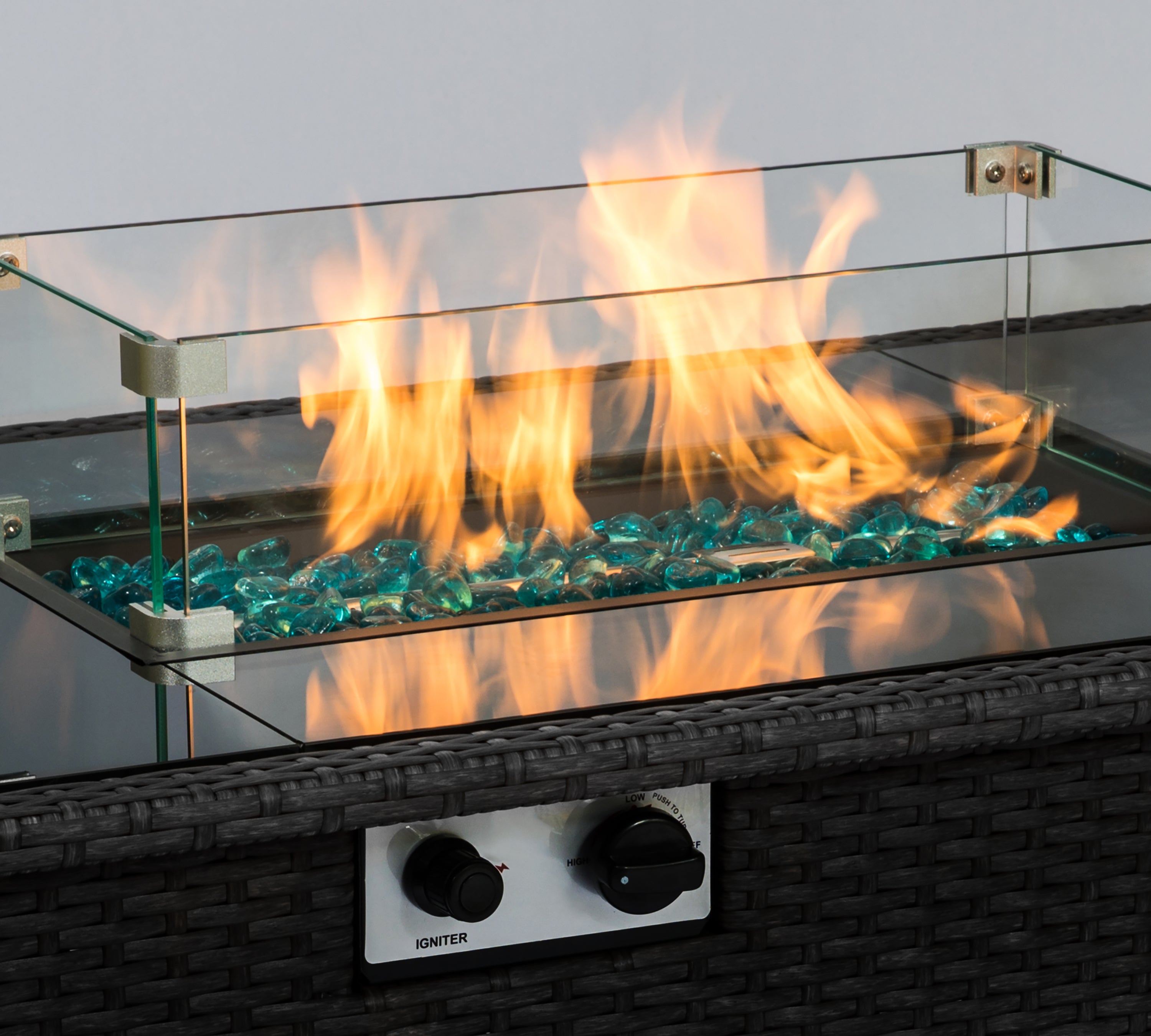Outdoor 44" Gas Propane Fire pit  Table  Rectangle  50,000 BTU with  8mm Tempered Glass Tabletop & Blue Stone& Steel table lid &Table waterproof dusty Cover ,ETL Certification (Grey) - Atlantic Fine Furniture Inc