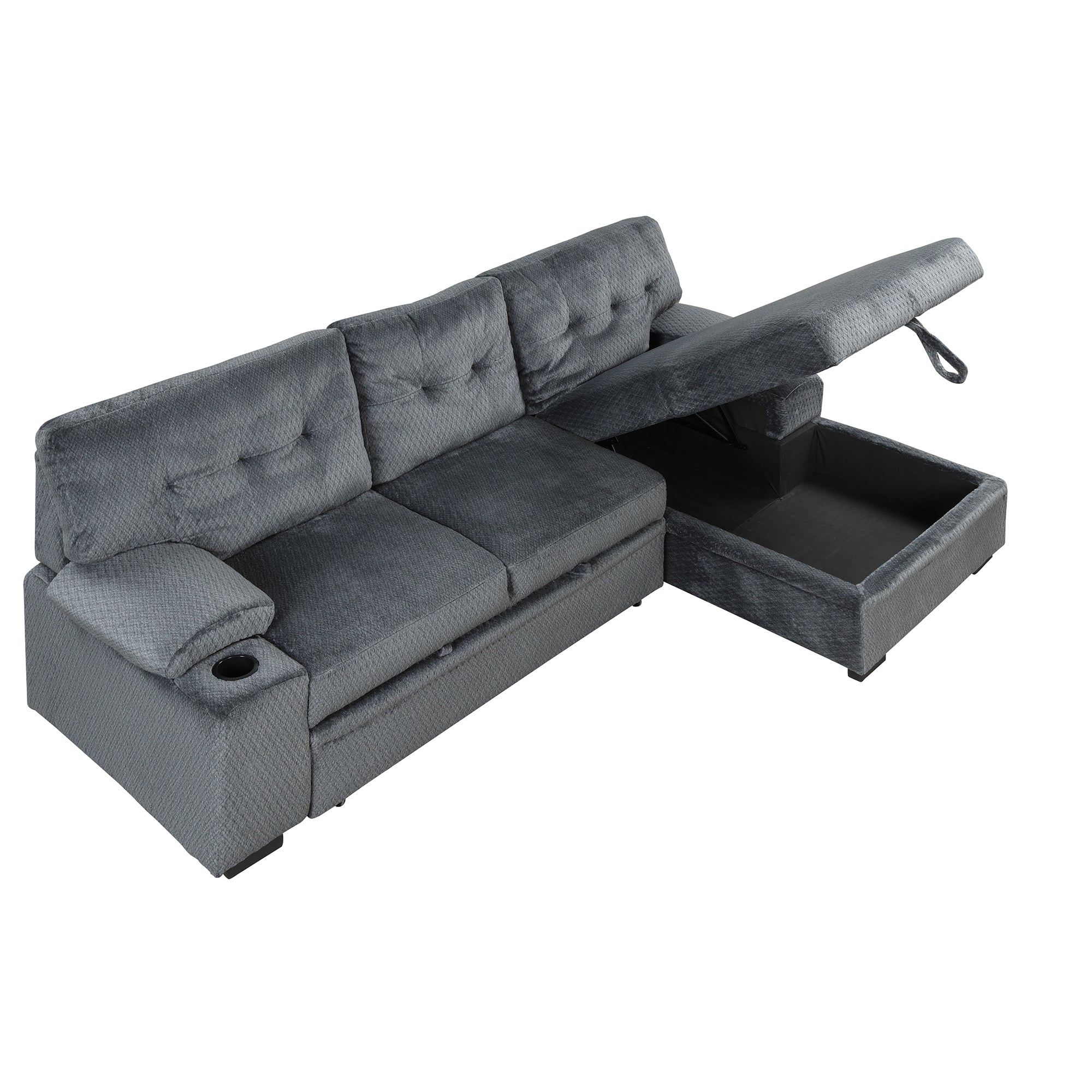 Orisfur. Modern Padded Upholstered  Sofa Bed Sleeper Sectional Sofa with Storage Chaise and Cup Holder for Living Room Furniture Set - Atlantic Fine Furniture Inc