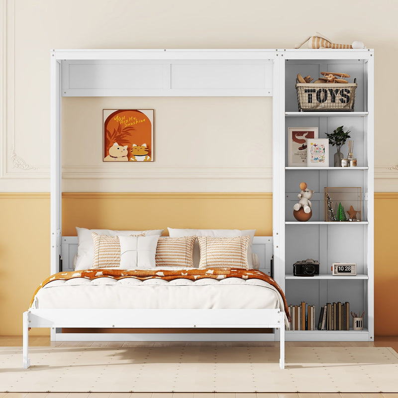 Full Size Murphy Bed Wall Bed With Shelves - White