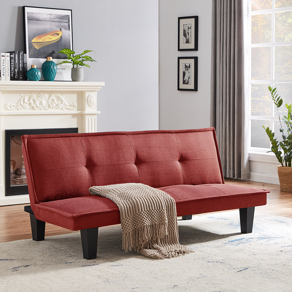 Modern Fabric Futon Sofa Bed , Convertible Folding Futon Sofa Bed Sleeper for Home Living Room .（RED ） - Atlantic Fine Furniture Inc