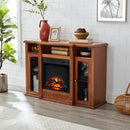 Modern Electric Fireplace TV Stand, Fit up to 55" Flat Screen TV with Two Tempered Glass Storage Cabinet and Adjustable Shelves Wood Veneer TV Console for Living Room, Cherry - Atlantic Fine Furniture Inc