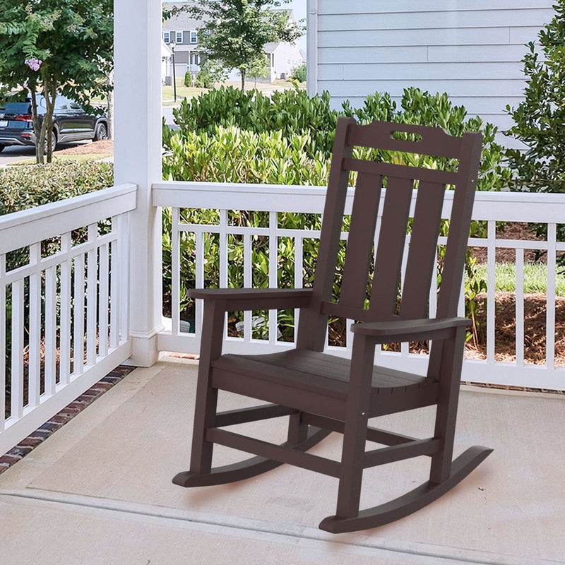 Presidential Rocking Chair HDPE Rocking Chair Fade-Resistant Porch Rocker Chair, All Weather Waterproof for Balcony/Beach/Pool Brown - Atlantic Fine Furniture Inc