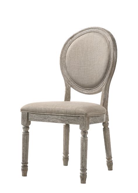 Faustine - Side Chair (Set of 2) - Tan Fabric & Salvaged Light Oak Finish - Atlantic Fine Furniture Inc