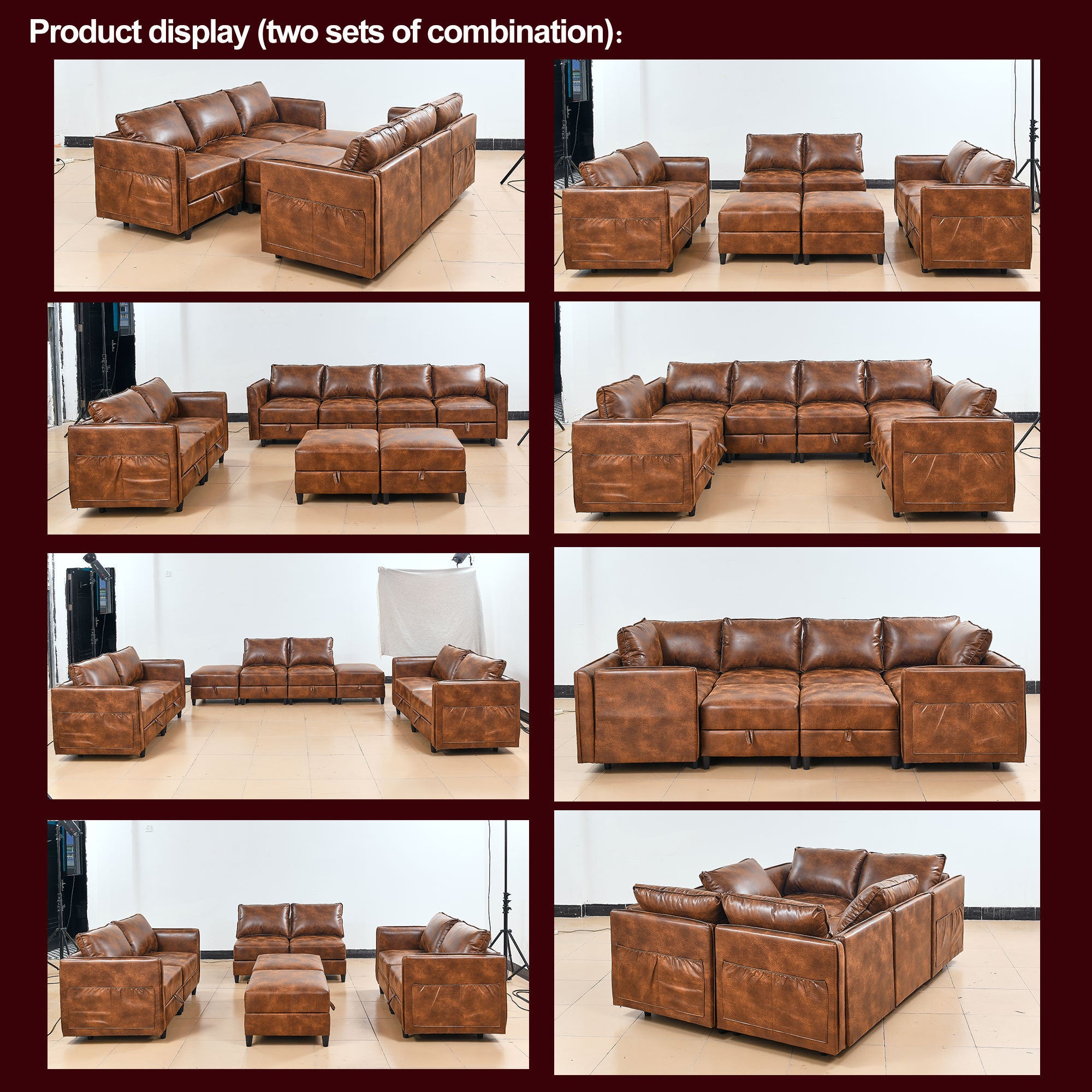 Welike Modular combination sofa L&U type convertible sofa with reversible upholstered storage seat with sleeper sofa brown tech cloth - Atlantic Fine Furniture Inc