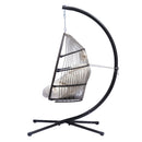 Outdoor Patio Wicker Folding Hanging Chair,Rattan Swing Hammock Egg Chair With C Type Bracket , With Cushion And Pillow - Atlantic Fine Furniture Inc