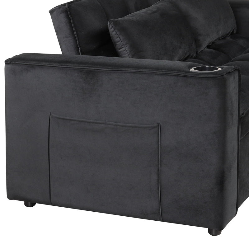 55.3" 4-1 Multi-Functional Sofa Bed With Cup Holder And Usb Port For Living Room Or Apartments Black