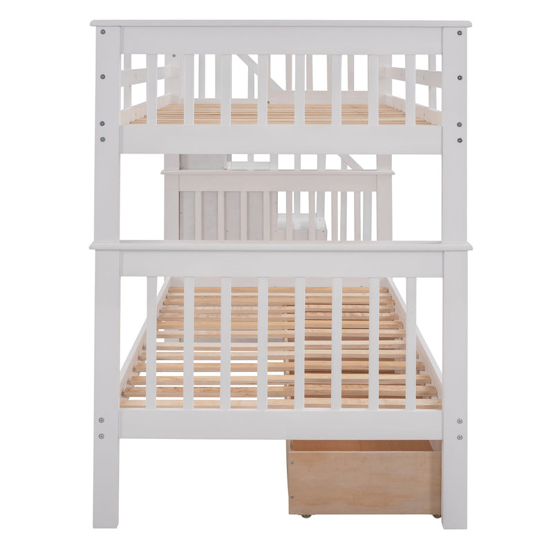 Stairway Twin Over Twin Bunk Bed With Three Drawers For Bedroom, Dorm White
