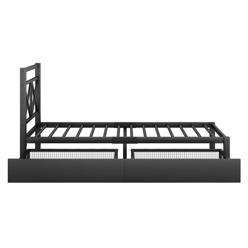 Metal Platform Bed With 2 Drawers, Twin (Black)