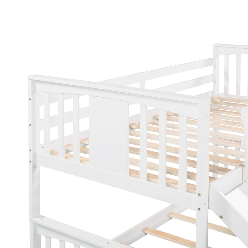 Twin Over Twin Bunk Bed With Slide And Ladder, White