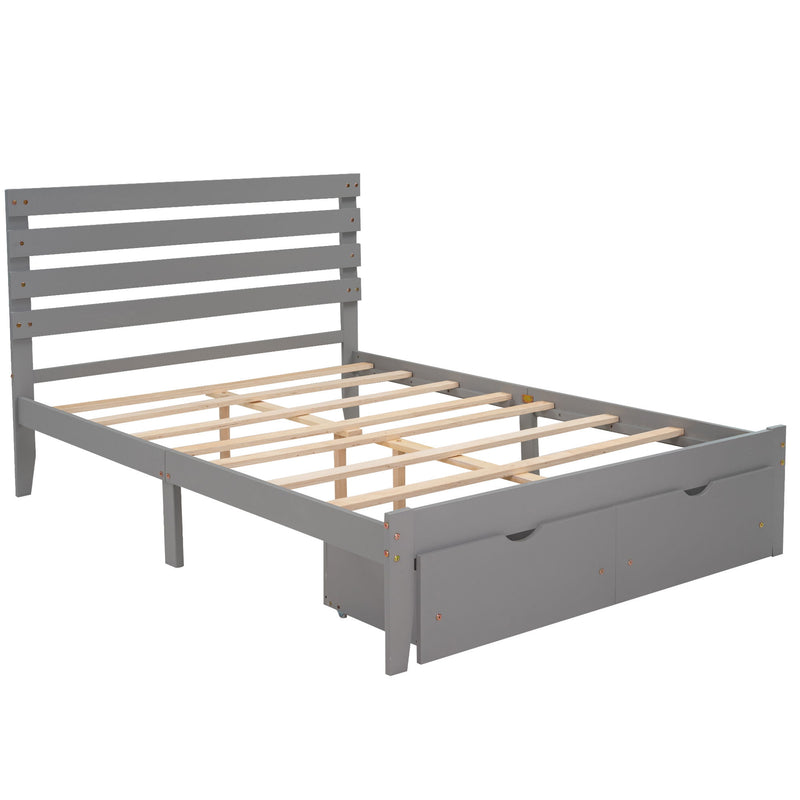 Full Size Platform Bed With Drawers - Gray