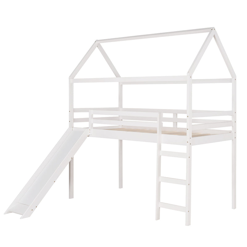Twin Loft Bed With Slide, House Bed With Slide, White