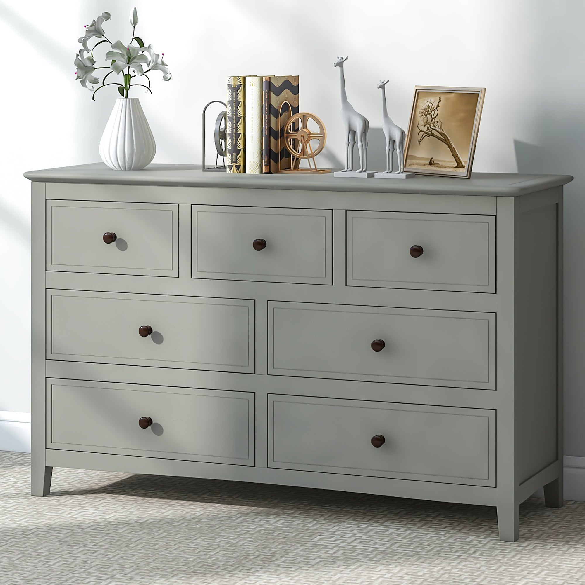 Gray Solid Wood 5 Pieces Queen Bedroom Sets(bed+nightstand*2+chest+dresser）NEW - Atlantic Fine Furniture Inc