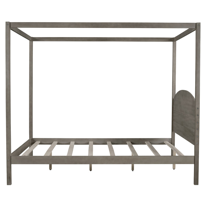 Queen Size Canopy Platform Bed With Headboard And Support Legs, Brown Wash