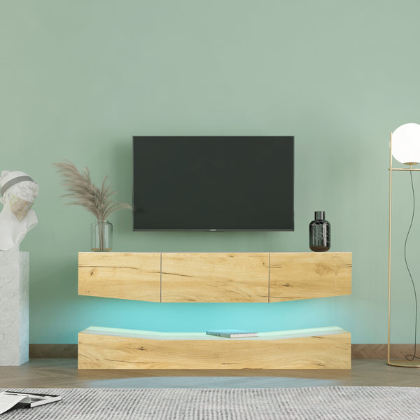 MDF UP And Down WALL-MOUNTED TV Cabinet With Three Drawers & LED Lights,OAK - Atlantic Fine Furniture Inc