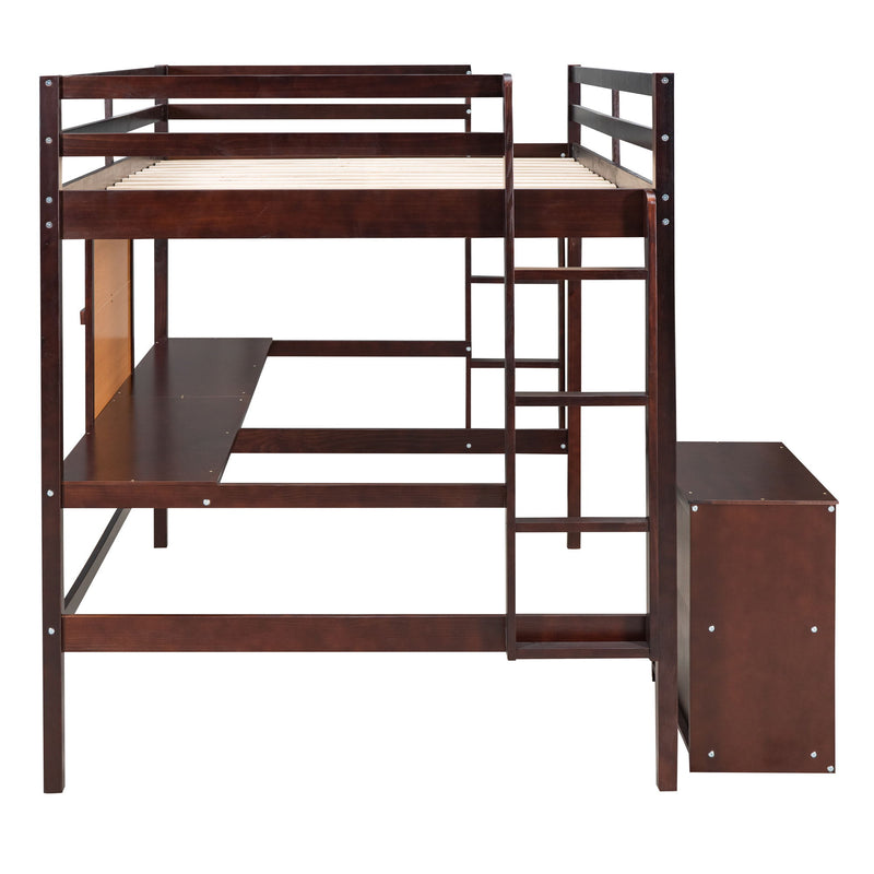 Full Size Loft Bed With Desk And Writing Board, Wooden Loft Bed With Desk & 2 Drawers Cabinet - Espresso