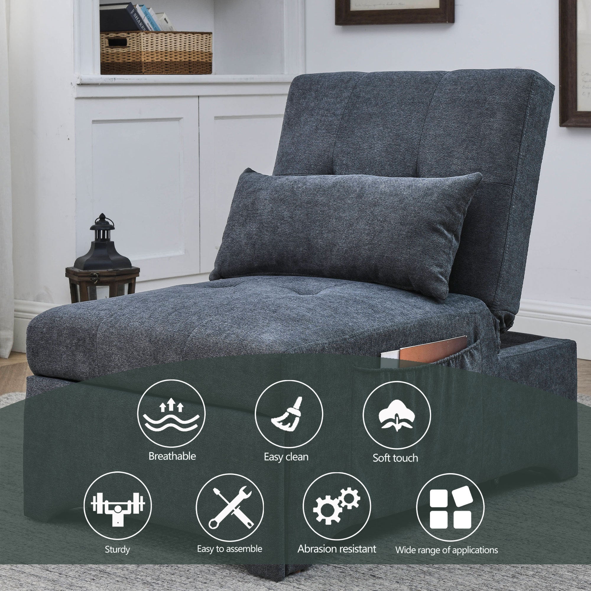 [Video] Welike 24.5"W Sleeper sofa bed, convertible chair 4 in 1 multifunctional folding sleeper sofa bed pull out sleeper sofa bed with adjustable backrest, single bed chair for small spaces - Atlantic Fine Furniture Inc