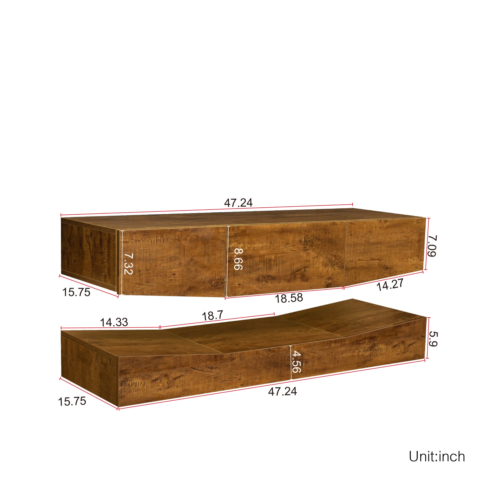 MDF UP And Down WALL-MOUNTED TV Cabinet With Three Drawers & LED Lights,Walnut - Atlantic Fine Furniture Inc