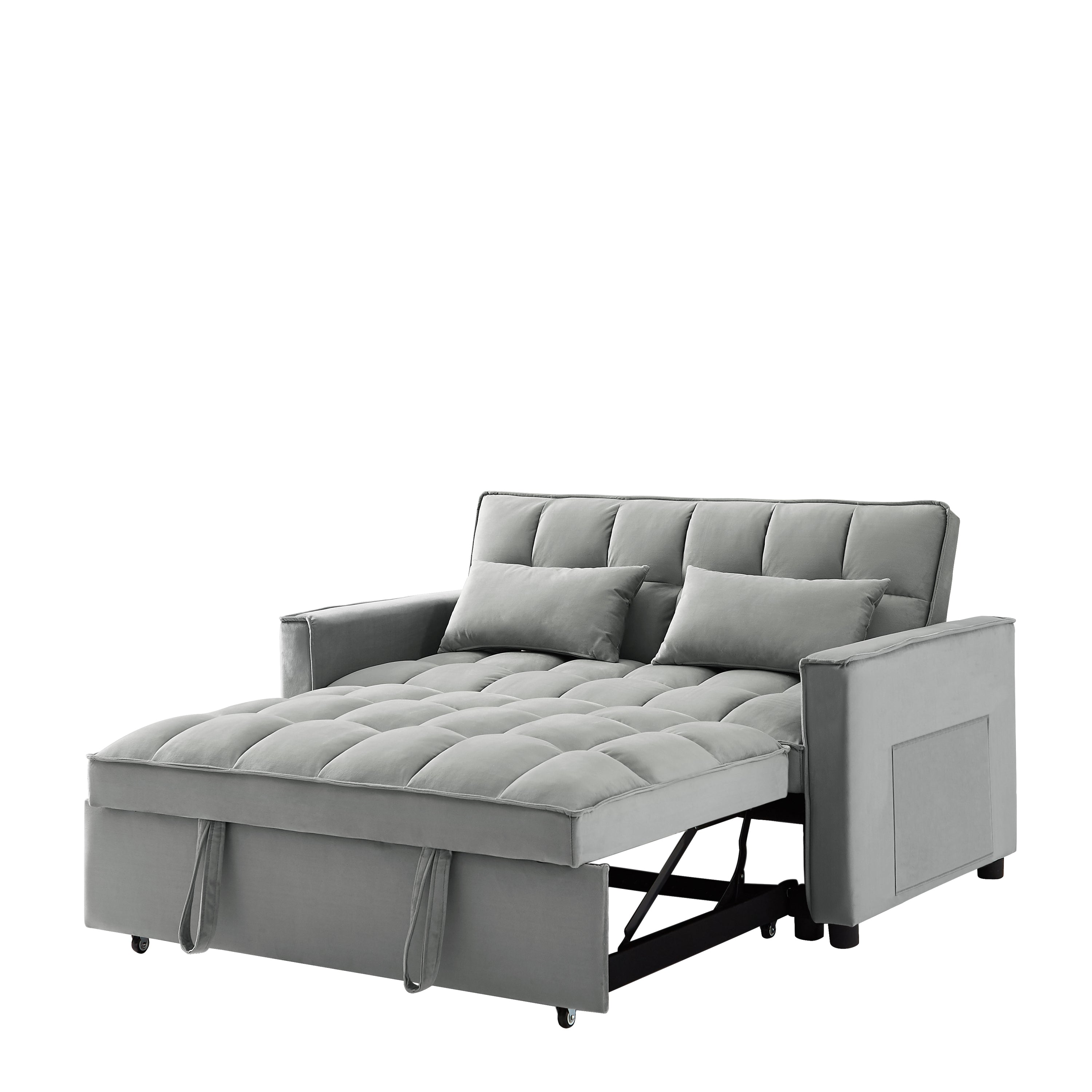 Modern Velvet Convertible Loveseat Sleeper Sofa Couch with Adjustable Backrest, 2 Seater Sofa With Pull-Out Bed with 2 Lumbar Pillows For Small Living Room & Apartment - Atlantic Fine Furniture Inc