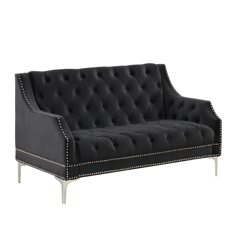 55.5" Modern Sofa Dutch Plush Upholstered Sofa With Metal Legs, Button Tufted Back Black