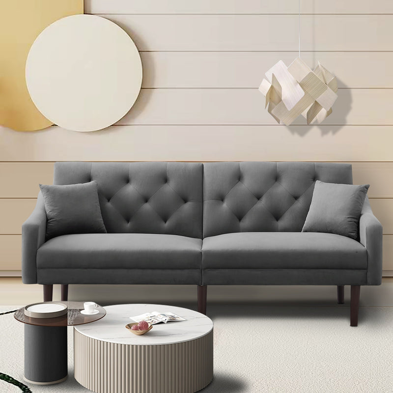 FUTON SOFA SLEEPER GREY VELVET WITH 2 PILLOWS（same as W223S01368。Size difference, See Details in page.）