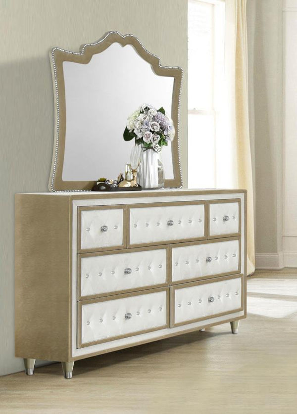 Antonella - 7-Drawer Upholstered Dresser With Mirror