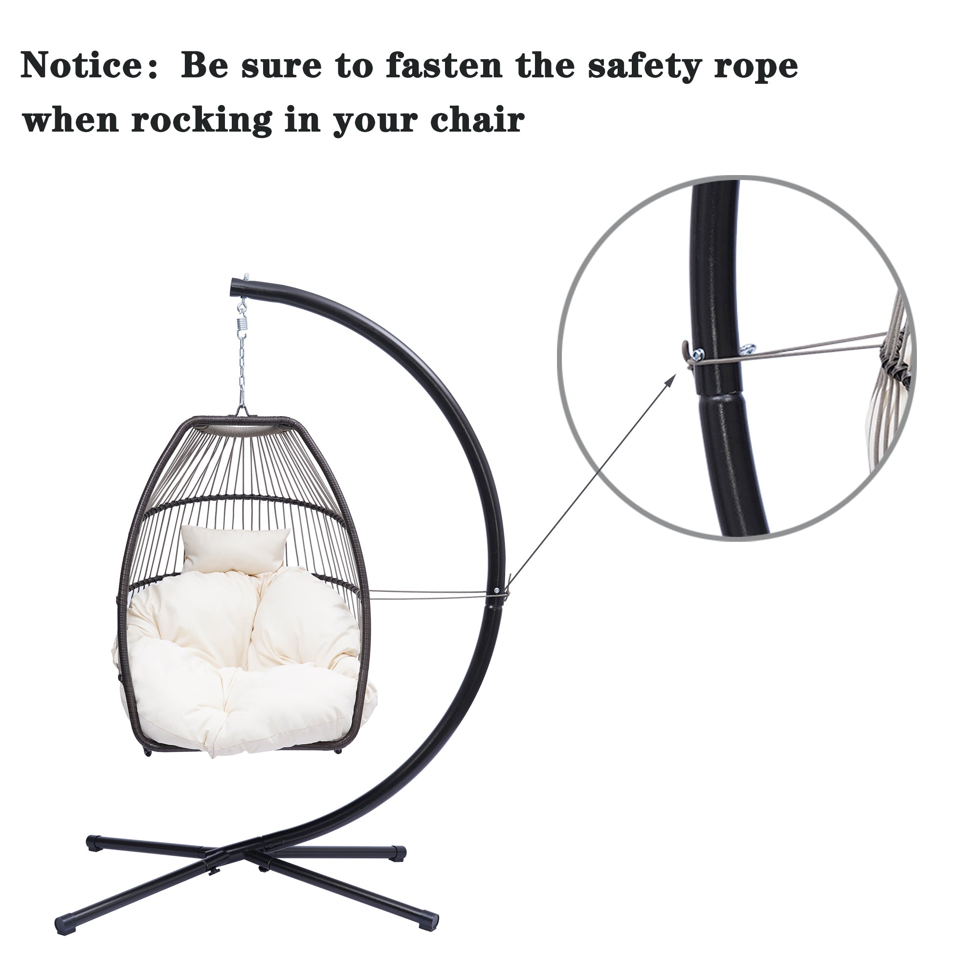 Outdoor Patio Wicker Folding Hanging Chair,Rattan Swing Hammock Egg Chair With C Type Bracket , With Cushion And Pillow - Atlantic Fine Furniture Inc