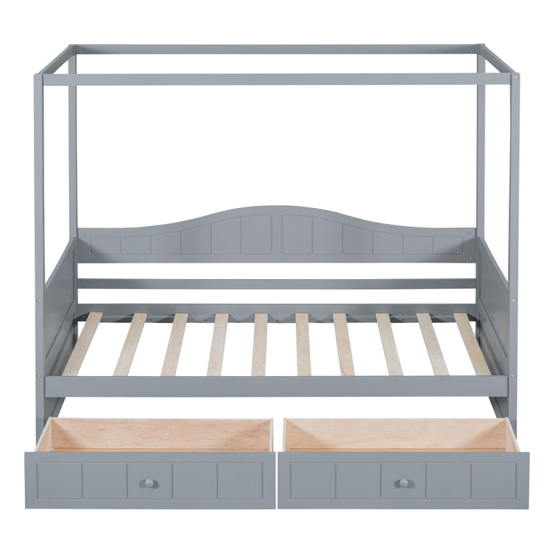 Twin Size Canopy Day Bed With 2 Drawers, Gray