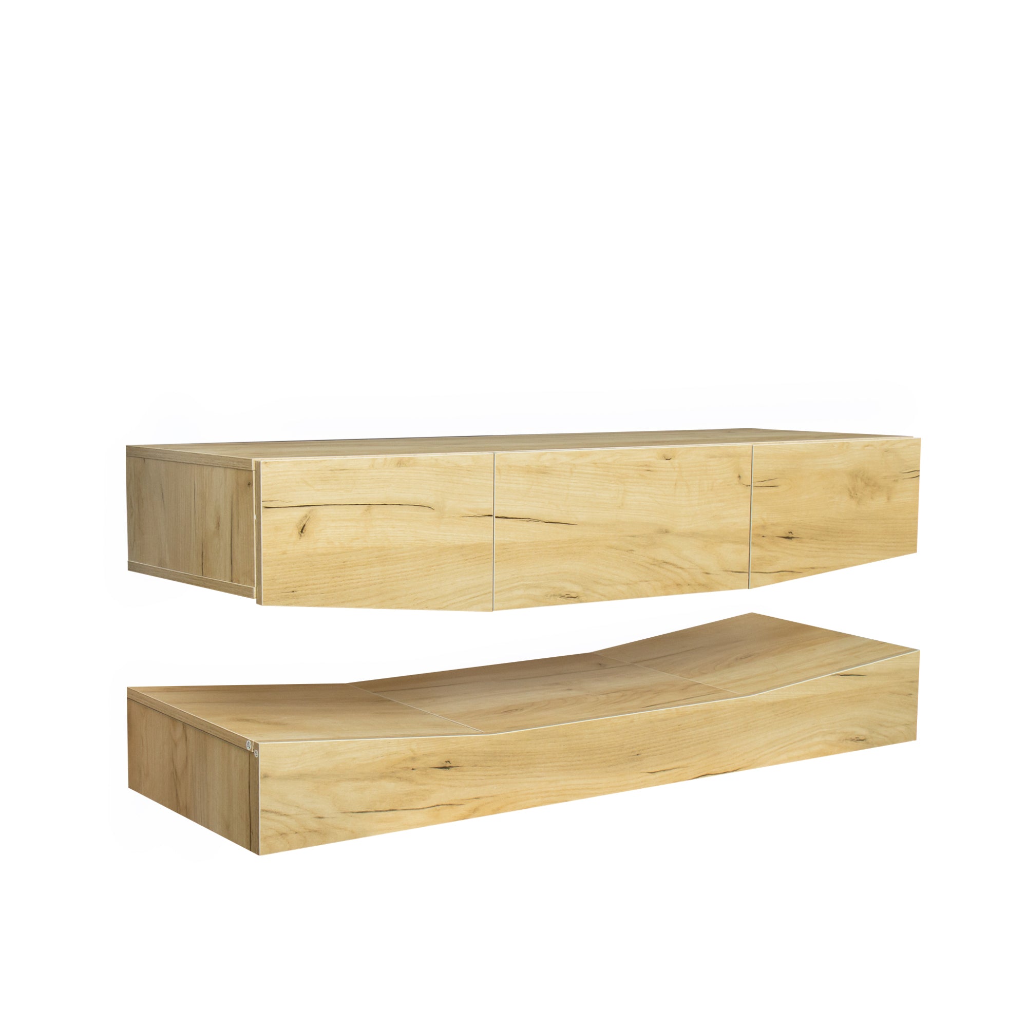 MDF UP And Down WALL-MOUNTED TV Cabinet With Three Drawers & LED Lights,OAK - Atlantic Fine Furniture Inc