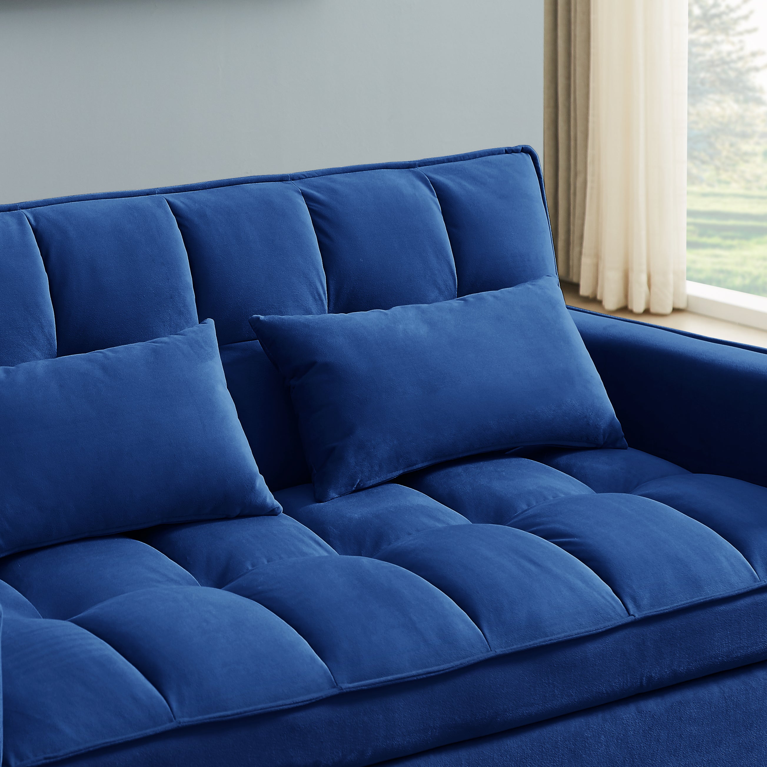 Modern Velvet Convertible Loveseat Sleeper Sofa Couch with Adjustable Backrest, 2 Seater Sofa With Pull-Out Bed with 2 Lumbar Pillows For Small Living Room & Apartment - Atlantic Fine Furniture Inc