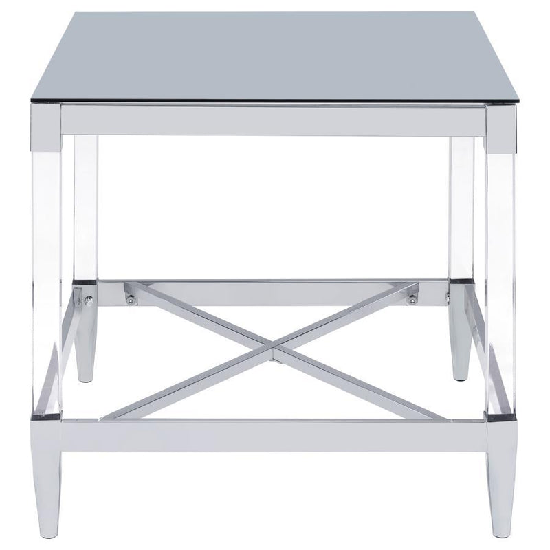 Lindley - Square End Table With Acrylic Legs And Tempered Mirror Top - Chrome
