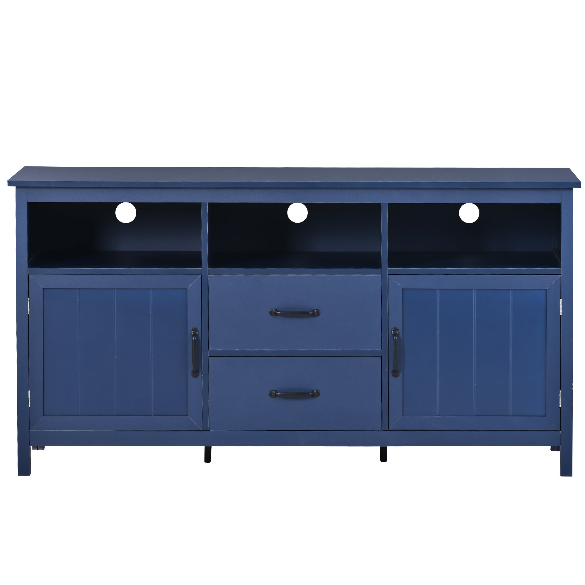 U-Can TV Stand for TV up to 68 in with 2 Doors and 2 Drawers Open Style Cabinet, Sideboard for Living room, Navy - Atlantic Fine Furniture Inc